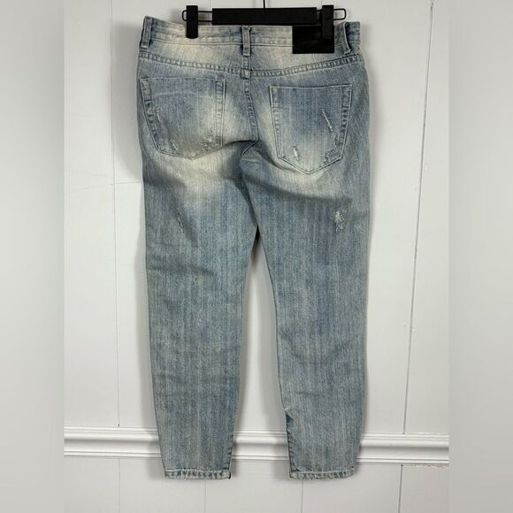 One x One Teaspoon Denim Distressed Patch Work Straight Leg Blue Jeans Size 26 - Picture 3 of 10